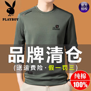 花花公子（PLAYBOY）高檔100%純棉長(zhǎng)袖t恤男士春秋圓領(lǐng)衛(wèi)衣不起球百搭打底衫純色上衣 長(zhǎng)袖310綠色 2XL 180 150-165斤