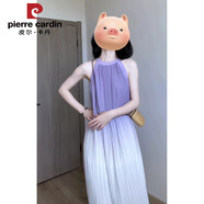 皮爾卡丹法式紫色漸變掛脖吊帶連衣裙女夏季雪紡無(wú)袖背心裙子海邊度假長(cháng)裙 香芋紫【多巴胺穿搭 甜美風(fēng)感 溫 L