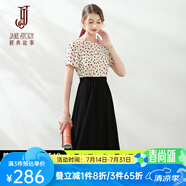 經(jīng)典故事（JANE STORY）經(jīng)典故事夏季新款時尚圓領(lǐng)拼接熟女大擺裙修身中長短袖波點連衣裙 U83 杏底紅黑點 S