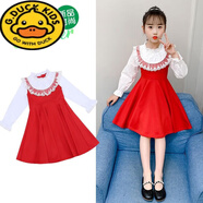 G.DUCKKIDS女童春秋裝連衣裙2023新款女孩公主裙3-12歲兒童秋裝日韓學(xué)院風(fēng) 紅色_花邊連衣裙 110 (參考年齡4-5歲)_碼適合身