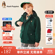 暇步士（Hush Puppies）童裝兒童厚風衣冬季新款男女大童純色搖粒絨外套時尚厚風衣 叢林綠 150 cm
