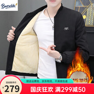 Burwilde國際品牌男士外套秋冬韓版修身加絨立領(lǐng)夾克男秋裝個性潮男冬裝加 小方塊黑色加絨 加厚（禮盒裝） M
