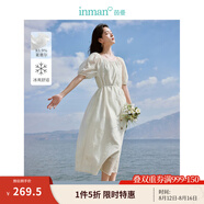茵曼（INMAN）萊賽爾天絲刺繡法式度假風(fēng)白連衣裙2025夏女裝新品A字氣質(zhì)長(cháng)裙子 淡香杏 L