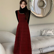 冉藝嵐同款大碼胖妹妹毛呢時(shí)尚連衣裙秋冬2024大碼新款修身無(wú)袖顯瘦背心 紅色裙子+上衣 【商城品質(zhì)】 L 【90-105】