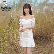 啄木鳥(niǎo)2025夏季荷葉邊裙子法式甜美小清新短袖連衣裙收腰顯瘦矮個(gè)子短款 白色短裙 棉魚(yú)尾 S 95斤以下