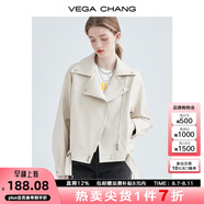VEGA CHANG機(jī)車皮衣女2025年秋季西裝領(lǐng)BF風(fēng)帥氣pu皮夾克短外套ins潮 米杏色 L