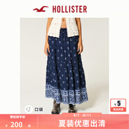 HOLLISTER25夏波西米亞度假垂感長款半身裙女裝KI343-5051 海軍藍圖案 S (165/68A)標準版