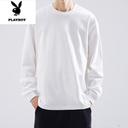 花花公子（PLAYBOY）重磅長袖T恤男純棉春秋款小領(lǐng)口衛(wèi)衣黑色中青年男士內(nèi)搭打底衫 白色 【260g新疆純棉】 L 體重115-135斤