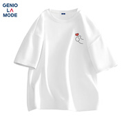 GENIOLAMODE短袖男女純棉休閑時尚百搭情侶款圓領(lǐng)t恤男女同款衣服 白色 3XL