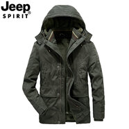吉普（JEEP）棉衣男加厚中年冬季純棉服中長款保暖外套可脫卸內膽棉襖男裝大碼 軍綠-0031 L 建議體重140斤左右