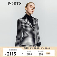 PORTS 寶姿秋冬新品女裝時(shí)尚千鳥(niǎo)格夾克外套LM9J030NFF099 黑色格子 XS (2)