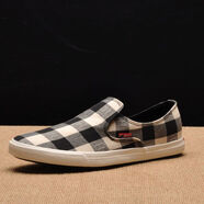 獵友（LeYo）獵友春季男士帆布鞋格子布低幫一腳蹬懶人鞋休閑布鞋男鞋新款透氣 黑色ybA15559 39