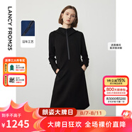 朗姿設計感復古休閑連帽收腰輕運動衛(wèi)衣連衣裙冬季新款裙子 黑色2 L