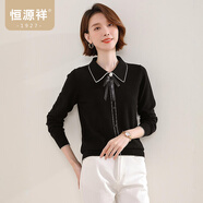 恒源祥針織衫女純羊毛春季新款女士羊毛衫氣質(zhì)翻領(lǐng)上衣套頭毛衣 黑色 S 160/84A