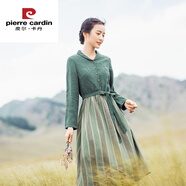 皮爾卡丹（pierre cardin）春季女裝2025新款長(zhǎng)裙子收腰顯瘦氣質(zhì)春秋時(shí)尚長(zhǎng)袖綠色棉麻連衣裙 淡綠 今年流行的輕奢品牌 L