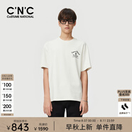 C'N'C【奢侈品衣服】CNC秋款字母印花圓領(lǐng)男士短袖T恤五分袖上衣 白色 46 /XS/(165/84A)