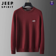 JEEP SPIRIT毛線(xiàn)衫2025秋季新款男士休閑圓領(lǐng)純棉毛衣打底針織衫男 紅色 XL