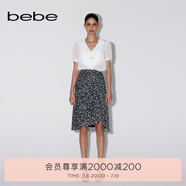 bebe春夏系列女士碎花印花褶皺開叉半身裙220301 黑白 S