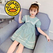 G.DUCKKIDS品牌童裝女童夏裝連衣裙新款夏季兒童短袖裙子洋氣女孩夏天中大童 綠色 130