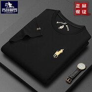傳奇保羅保羅短袖t恤男圓領(lǐng)絲光棉體恤打底衫潮流馬標(biāo)刺繡上衣夏季感 黑色 (保羅專柜) L (50) 175適合120-145斤