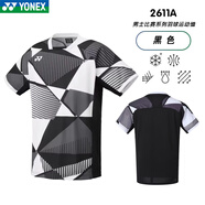 YY尤尼克斯25新款羽毛球服大賽服男女速干透氣短袖定制高爾夫T恤 黑白色上衣周天成同款-男款 M