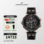 漢米爾頓（Hamilton） 漢密爾頓男表瑞士手表卡其航空超越風(fēng)速系列飛行員腕表禮物 黑色皮帶黑盤(pán)44mm H77696793