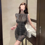 仙僖俫歐美風(fēng)流蘇包臀裙顯瘦連衣裙 黑色 S