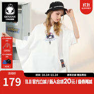 閃電潮牌（GENANX）特寬松七分袖夏oversize風(fēng)不對(duì)稱袖太空棉t恤男 白色 L