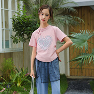 清倉不退換女童夏季T恤2024新款女大童夏裝體恤短袖洋氣時(shí)髦短款 粉色 160