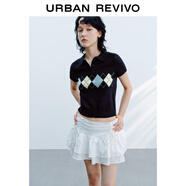 UR2026春季新款女裝休閑學(xué)院風(fēng)菱格短袖針織衫UYY950063 寶藍 L