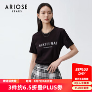 艾諾絲雅詩(shī)商場(chǎng)同款夏季簡(jiǎn)約植絨字母撞色印花純棉百搭T恤20426136 黑色 S