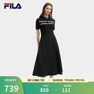 FILA斐樂官方女子連衣裙2025夏新款時(shí)尚休閑簡(jiǎn)約修身短袖連身裙 正黑色-BK M 165/84A/M