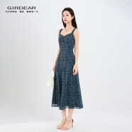 哥弟（GIRDEAR）女裝新款顯瘦女連衣裙一秒入夏法式長裙碎花氣質(zhì)時尚裙子150028 藏青碎花(冰感垂感面料) M