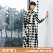 顏域時(shí)尚氣質(zhì)連衣裙女春裝2024新款復(fù)古連身裙翻領(lǐng)a字裙格子裙子 黑白格 S