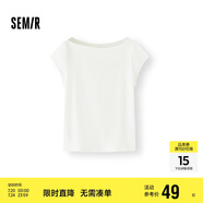森馬（Semir）短袖T恤女短款純色顯瘦2025夏緊身一字領(lǐng)上衣小性感107425100091