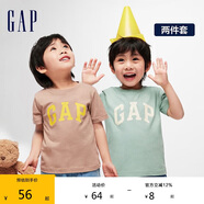 GAP【兩件套】男女幼童春秋款LOGO棉質(zhì)短袖T恤404338