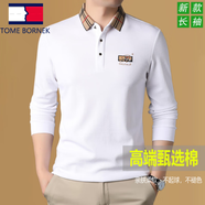 TOME BORNEK春秋季男士t恤男長袖中年爸爸裝有口袋100%純棉polo領(lǐng)體恤上衣服 白色 XL 推薦【130-155斤】