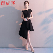 酷虎客晚禮服女2022新款高端氣質(zhì)顯瘦氣場(chǎng)女王宴會(huì)晚禮服高貴優(yōu)雅黑色名 黑色 M