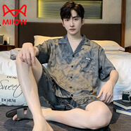 貓人（MiiOW）睡衣男士夏季冰感短袖褲夏天薄款仿真絲男生青年學(xué)生家居服套裝 77754A 3XL 身高185左右體重175-195斤