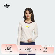 adidas街頭風(fēng)修身運動(dòng)上衣圓領(lǐng)長(cháng)袖T恤女春季阿迪達斯官方三葉草   奇妙白   M