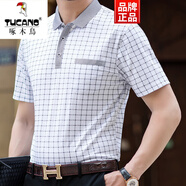 啄木鳥(niǎo)（TUCANO）爸爸夏裝中年男士短袖t恤polo 衫純棉上衣中老年人半袖格子 LJ6607黑色 S 165建議120斤以下 真口袋