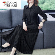 啄木鳥(niǎo)2025年春夏新款冰絲媽媽裝連衣裙秋高端減齡貴夫人大碼長(cháng)裙子女 黑色 XL 115-124斤