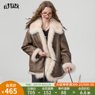 妖精的口袋咖色毛絨絨pu皮衣外套女2024年冬季新款高級(jí)感韓版棉服 毛絨絨咖色 L