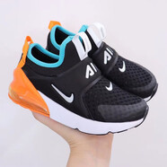 NBA VIBE-NIKE爆款小孩氣墊鞋Max270網(wǎng)鞋童鞋套腳透氣鞋耐磨防滑運(yùn)動跑鞋 黑橙 34