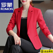 羅蒙（ROMON）白色小西裝外套女韓版收腰修身百搭小個(gè)子一?？鄱炭铋L(cháng)袖西服上衣 紅色-外套【不起球不勾絲耐磨 XL (100-110斤)