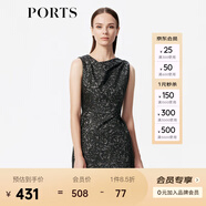 PORTS寶姿 秋季女裝不對(duì)稱領(lǐng)型無(wú)袖褶裥連衣裙LW9D141ZFD017 黑色 M (6)