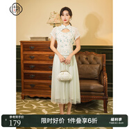 固執(zhí)（OBSTINATE）【特價(jià)】夏季新款中式短袖蕾絲網(wǎng)紗仙氣連衣裙30022LQ07271 藍(lán)色 XL 175/92A