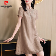 皮爾卡丹（pierre cardin）夏季女裝2025新款梨形身材韓版大碼胖mm小個(gè)子減齡寬松a字連衣裙 咖色 XL 建議115-125斤