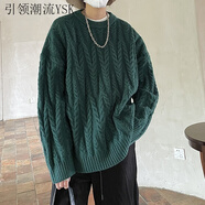 淘茲朗vintage墨綠色毛衣男外套日系慵懶復古粗線(xiàn)麻花針織衫長(cháng)袖秋冬季 墨綠色 M 100-120斤