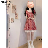 棉致法式高級感紅色格紋連衣裙女夏季2025新款小個(gè)子氣質(zhì)顯瘦掐腰長(cháng)裙 992短裙【高品質(zhì)36.5】 S 80-90斤